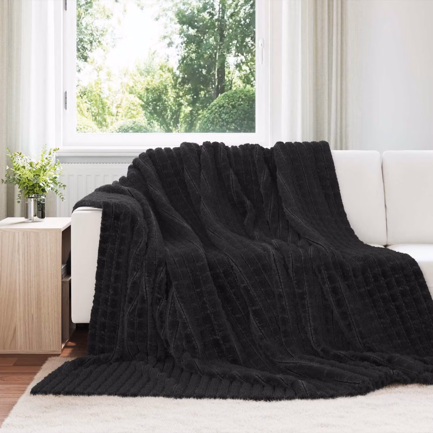 Coperta in pile nera vidaXL, morbida e facile da curare, L 270 x P 240 cm