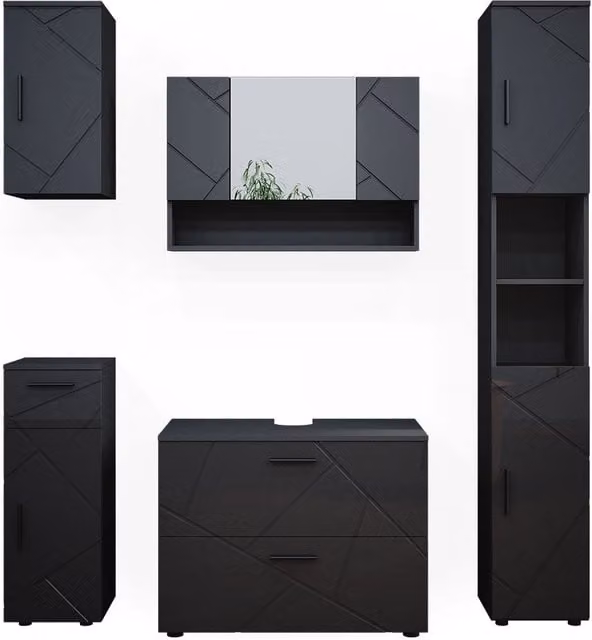 Set mobili bagno Irma Antracite lucido 5 pezzi Vicco