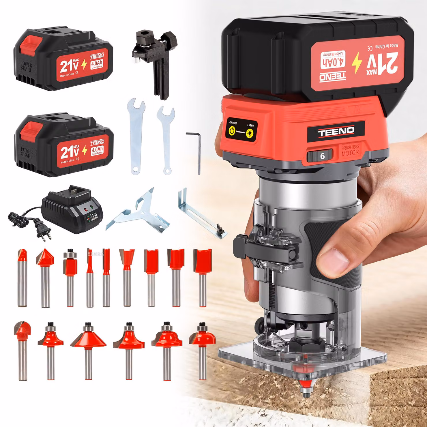 Avvitatore a batteria da 20 V, fresatrice portatile compatta, 2 batterie da 4,0 Ah, motore brushless, 35.000 giri/min