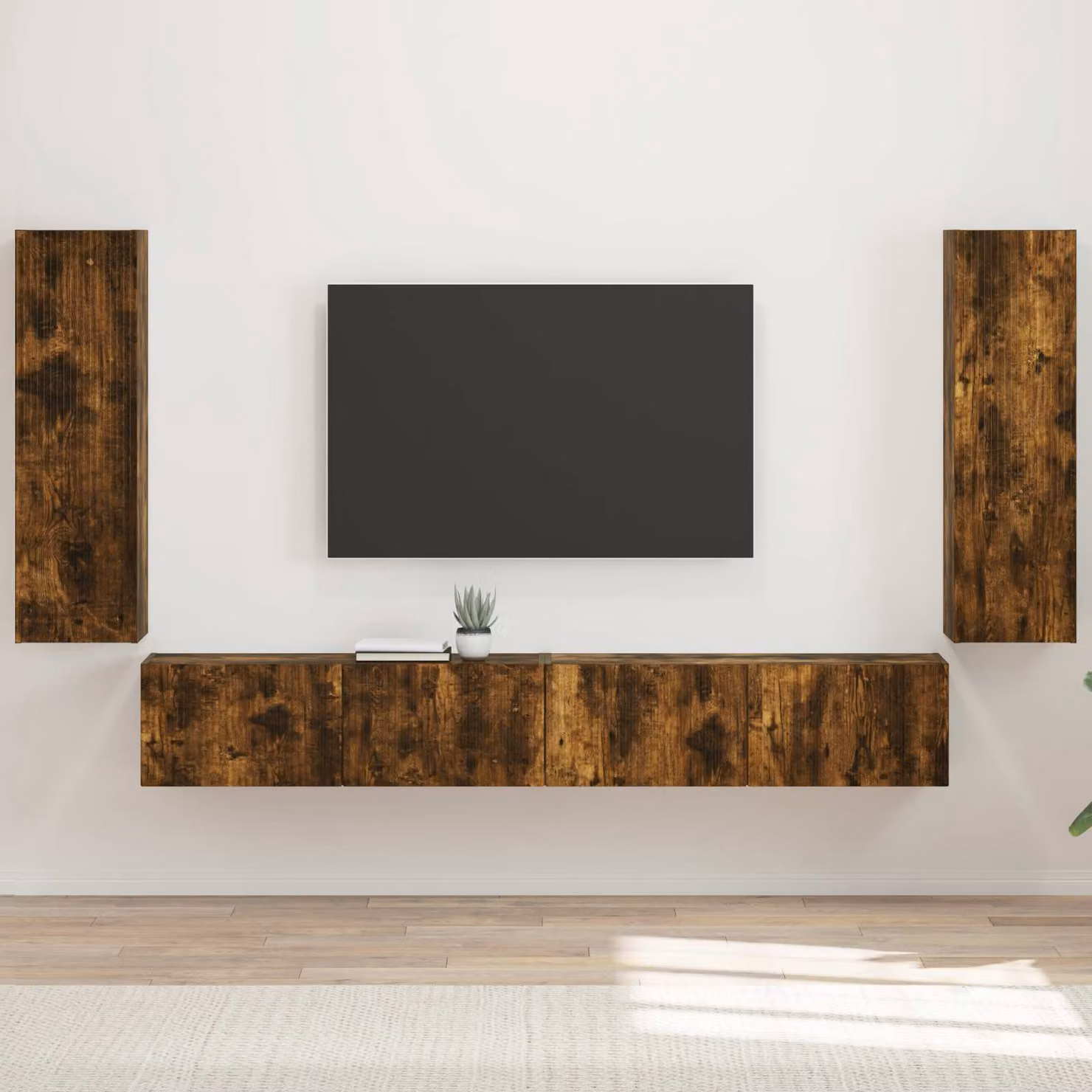 Set di 4 Mobiletti da TV a Parete Moderni vidaXL in Rovere Fumé – 1