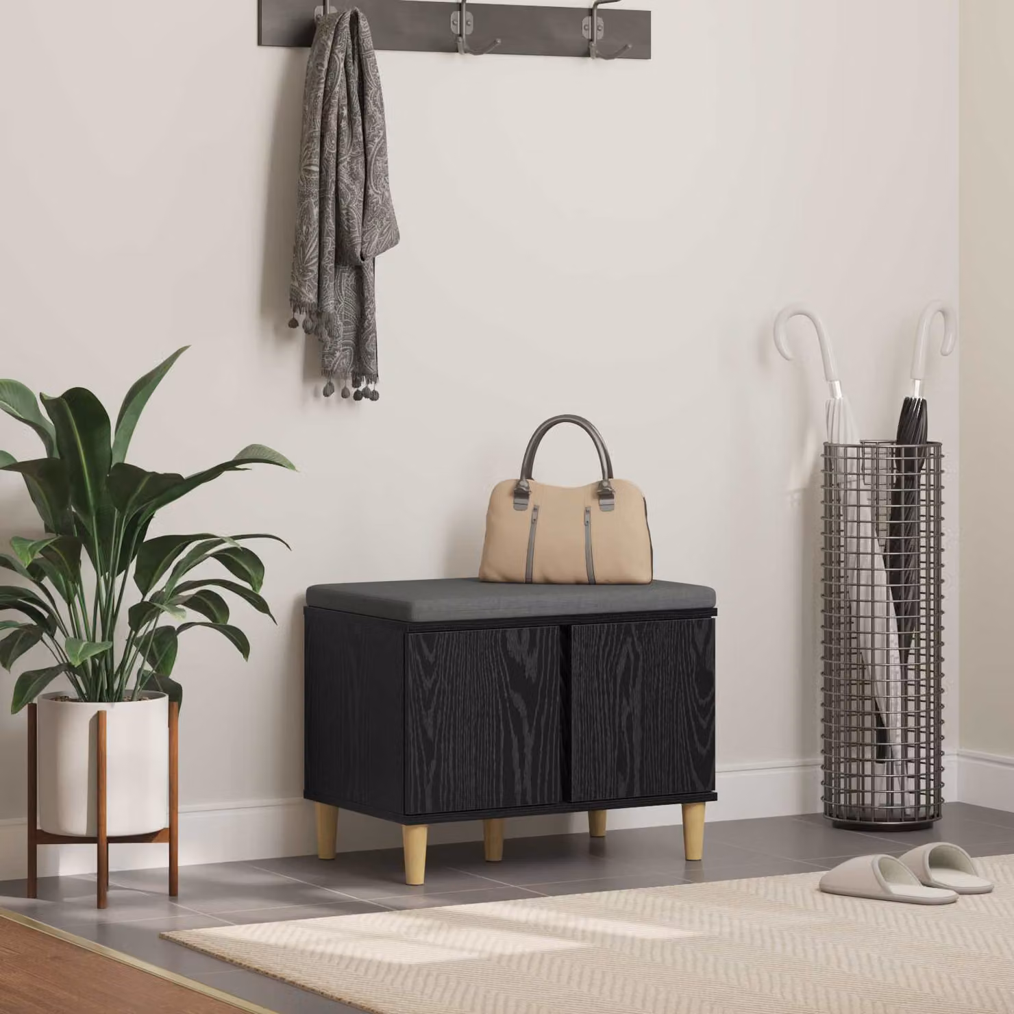 Panca per ingresso con scarpiera vidaXL in stile moderno, colore nero, L 60 x P 38 x H 46 cm