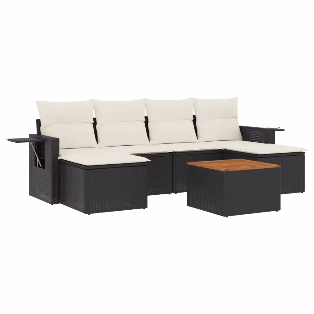 vidaXL Set Divani da Giardino a L con Cuscini 7pz in Polyrattan Nero e Bianco – 2