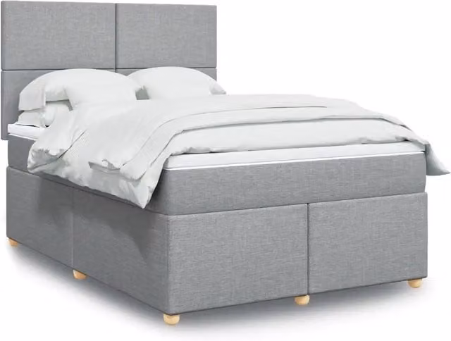 Letto con Giroletto a Molle e Materasso Ibrido vidaXL, Grigio Chiaro e Bianco, L/P: 140 x 200 cm