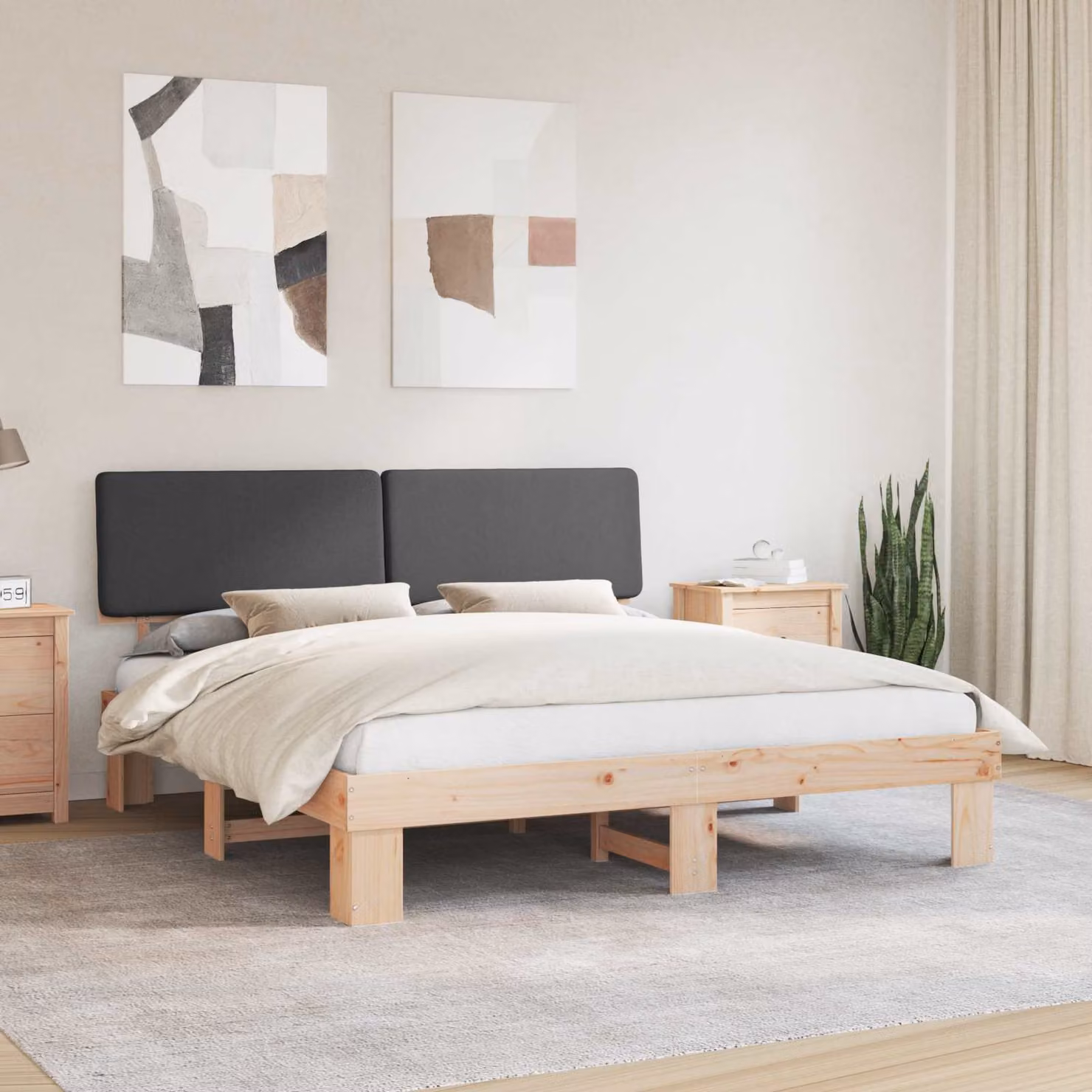 Letto moderno vidaXL con testiera rivestita in tessuto grigio e struttura in legno di pino, L/P: 180 x 200 cm – 1