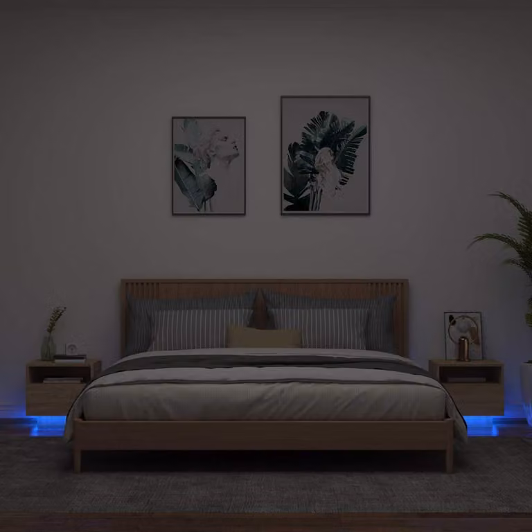 Set di 2 comodini vidaXL con luci LED integrate in legno Rovere Sonoma, L 40 cm x P 39 cm x H 37 cm