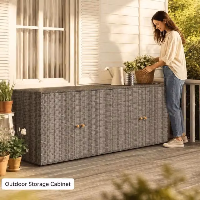 Garden Cabinet Grey 198x55.5x80 Cm Poly Rattan