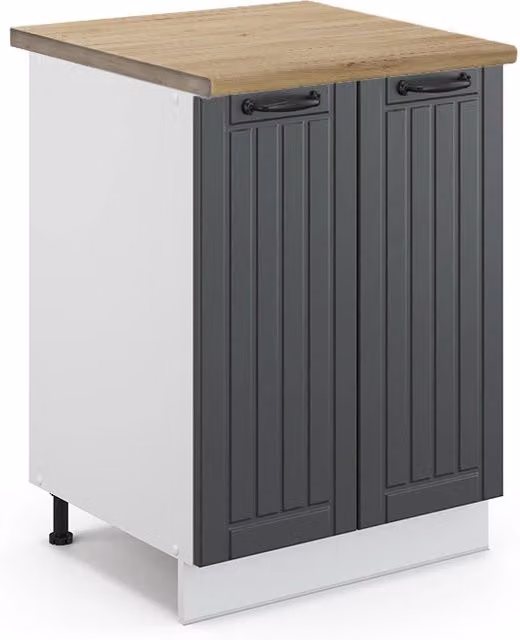 Mobiletto base cucina Fame-Line Antracite rustico/Bianco 60 cm, PL Rovere Vicco