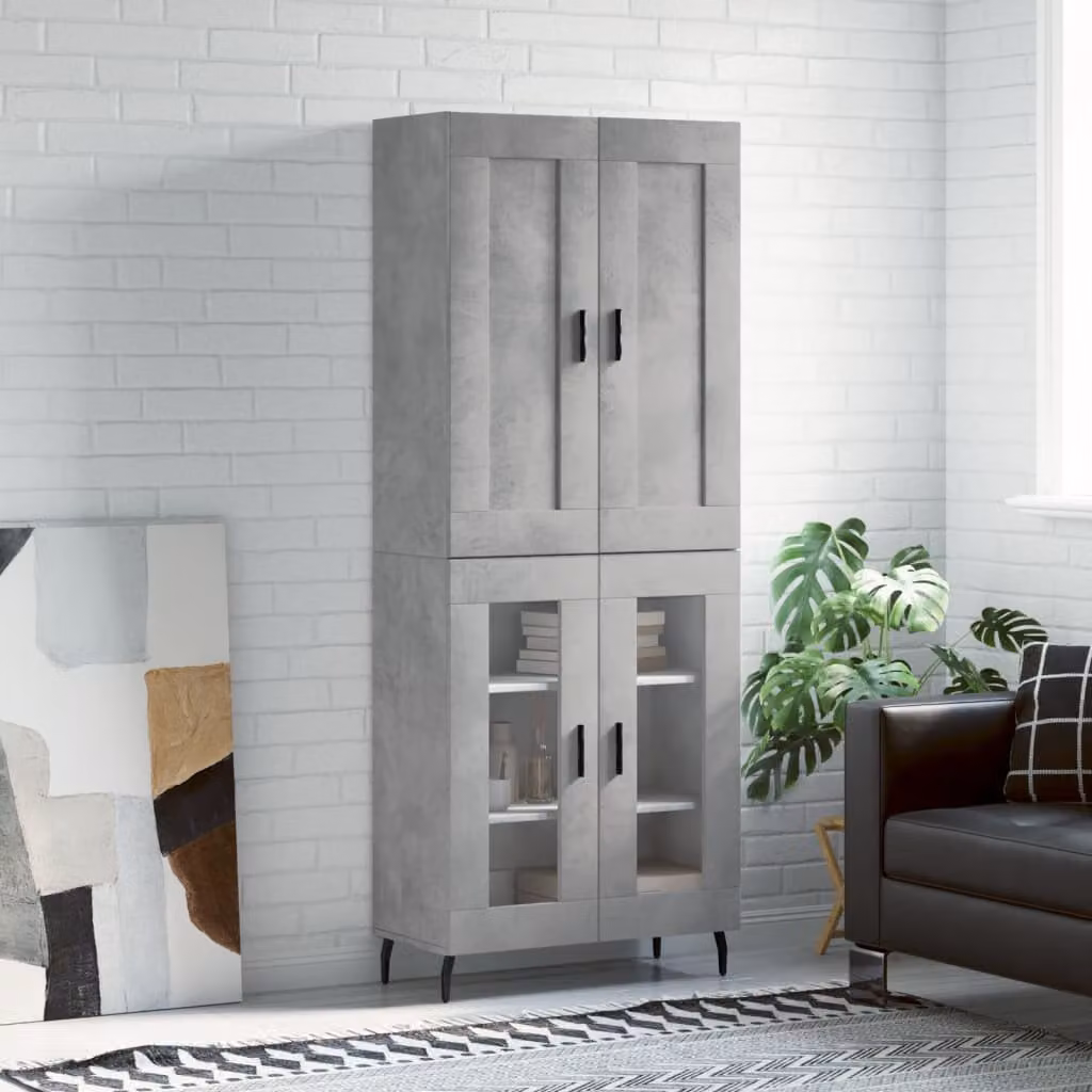 Credenza moderna vidaXL in legno multistrato e metallo, colore grigio, L/P/H: 69,5 x 34 x 180 cm