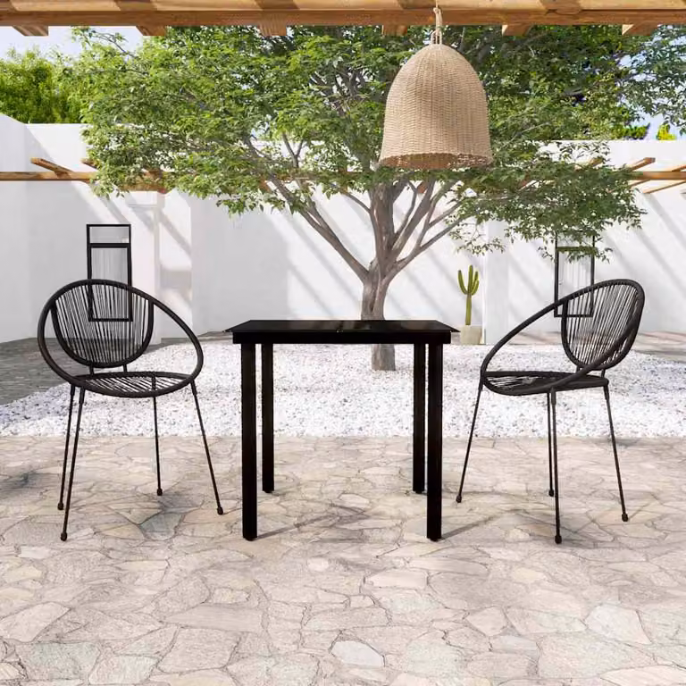 Set Mobili da Pranzo per Giardino Moderno vidaXL in Acciaio Nero e Vetro, 3 Pezzi