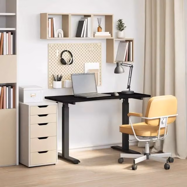 Scrivania moderna vidaXL regolabile in altezza con manovella, finitura rovere, colore nero e marrone, L: 120 cm, P: 60 cm