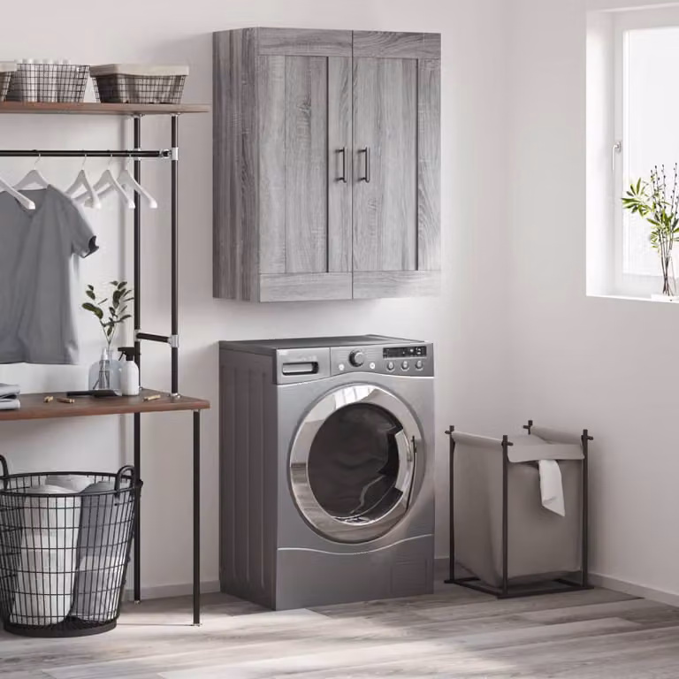 Mobile a parete vidaXL in legno multistrato Grigio Sonoma, L: 69,5 cm, P: 34 cm, H: 90 cm