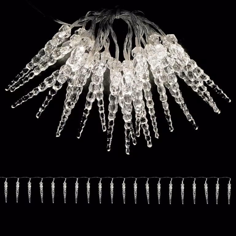 Fata ghiacciolo LED bianco caldo 20 LED batteria interna L220cm