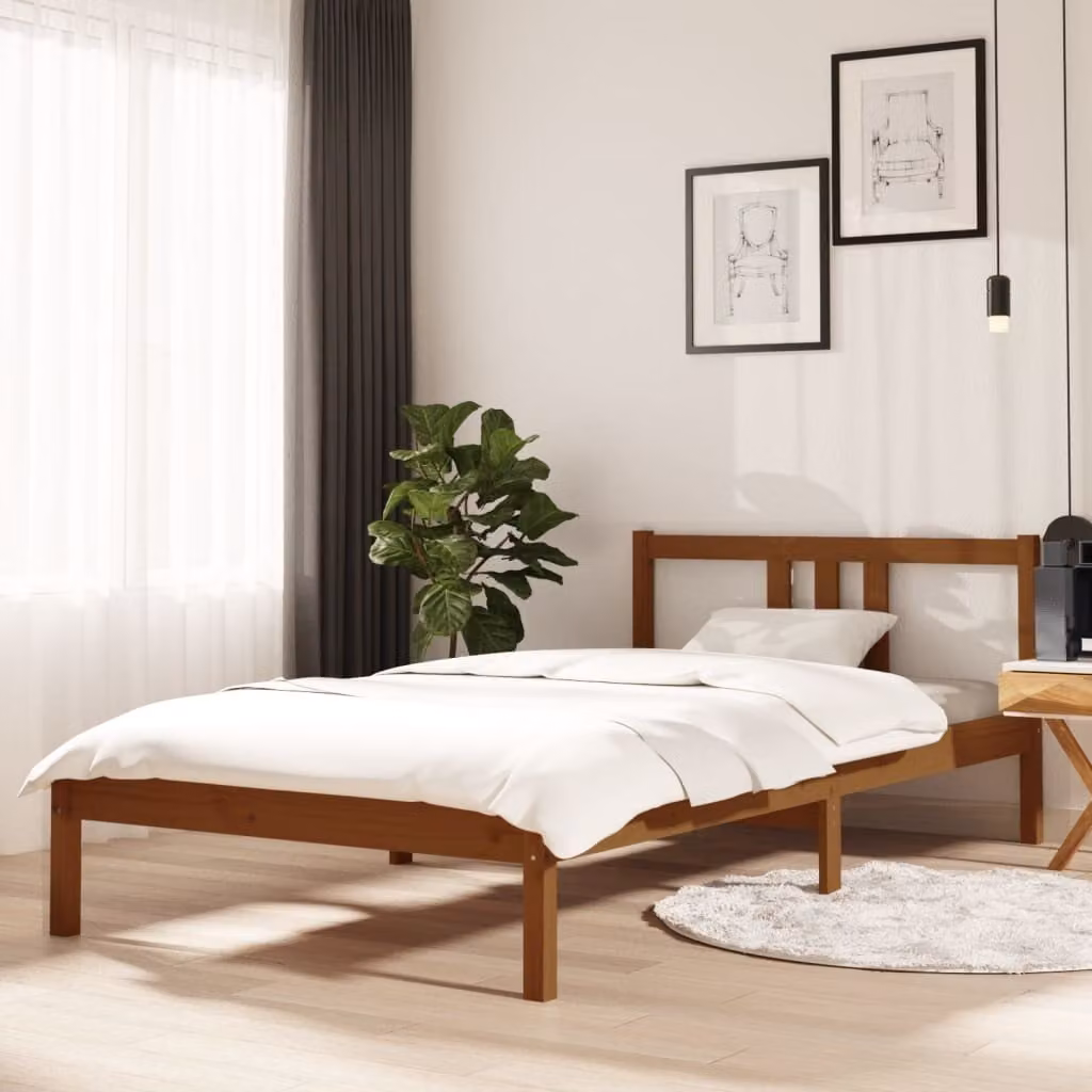 The Living Store Letto in legno massiccio marrone miele 100x200 cm