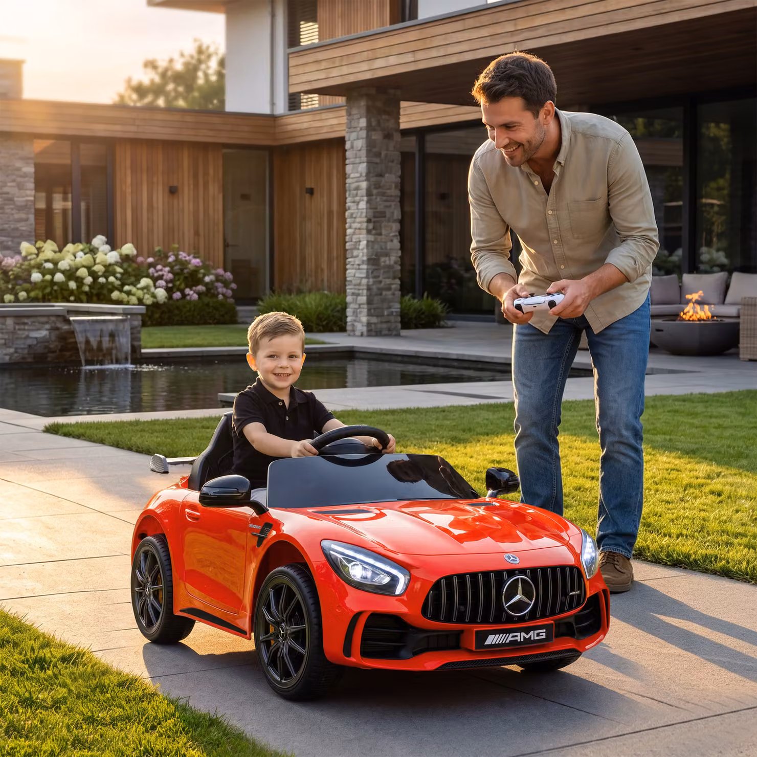 AIYAPLAY Macchina Elettrica per Bambini Mercedes-AMG GTR con 2 Motori e Telecomando, Rosso – 2