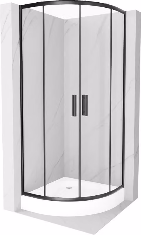 Mexen Rio cabina doccia semicircolare 90 x 90 cm, trasparente, nera + piatto doccia Rio, bianco - 863-090-090-70-00-4710