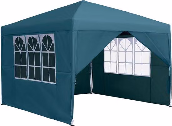 Tenda da festa grande, 3x3 metri, con 4 lati, impermeabile, con protezione UV, realizzata in tessuto Oxford, con struttura in metallo, ideale per feste in giardino, campeggio, colore verde scuro