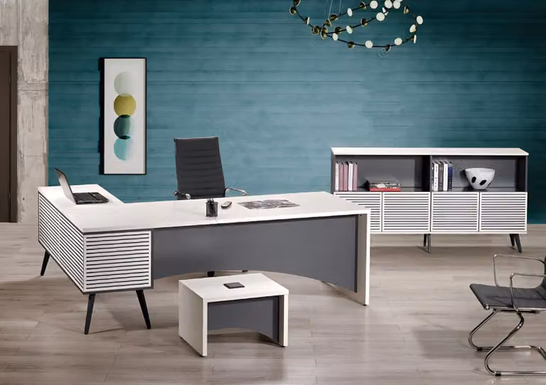 Arbeitstisch Eckbürotisch Komplette Büro Set 3tlg Holz Büromöbel Weiß