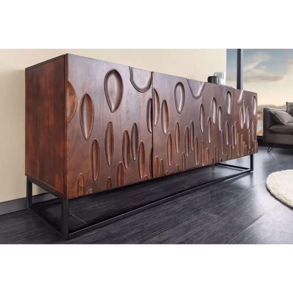 Buffet moderno Meublorama Collezione ORIGIN in legno di acacia color noce scuro con 4 porte, L: 175 cm – 2