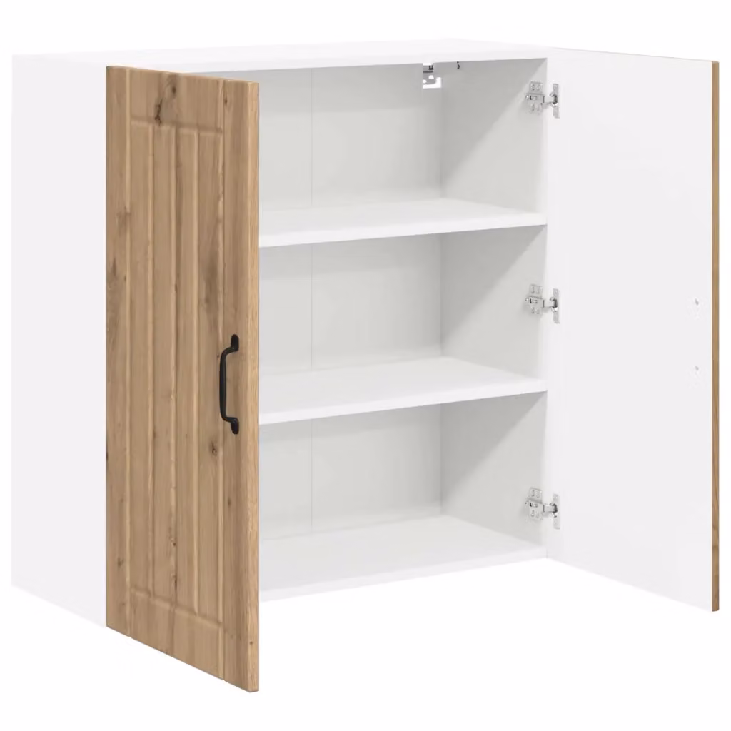 Mobile pensile moderno HELLOSHOP26 per cucina o soggiorno in legno di rovere color marrone con ante scorrevoli e ripiani interni L: 80 cm, P: 31 cm, H: 80 cm – 2