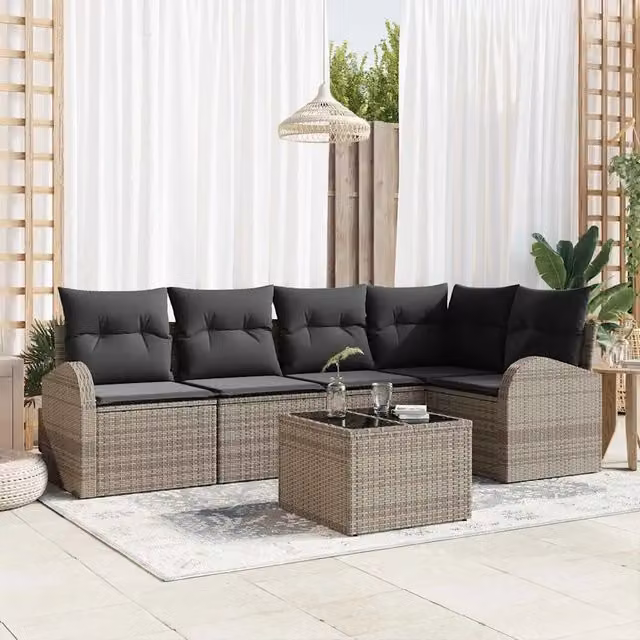 Set Divano da Giardino a L con Tavolino vidaXL, 6 Pezzi, Grigio con Cuscini e Struttura in Metallo – 1