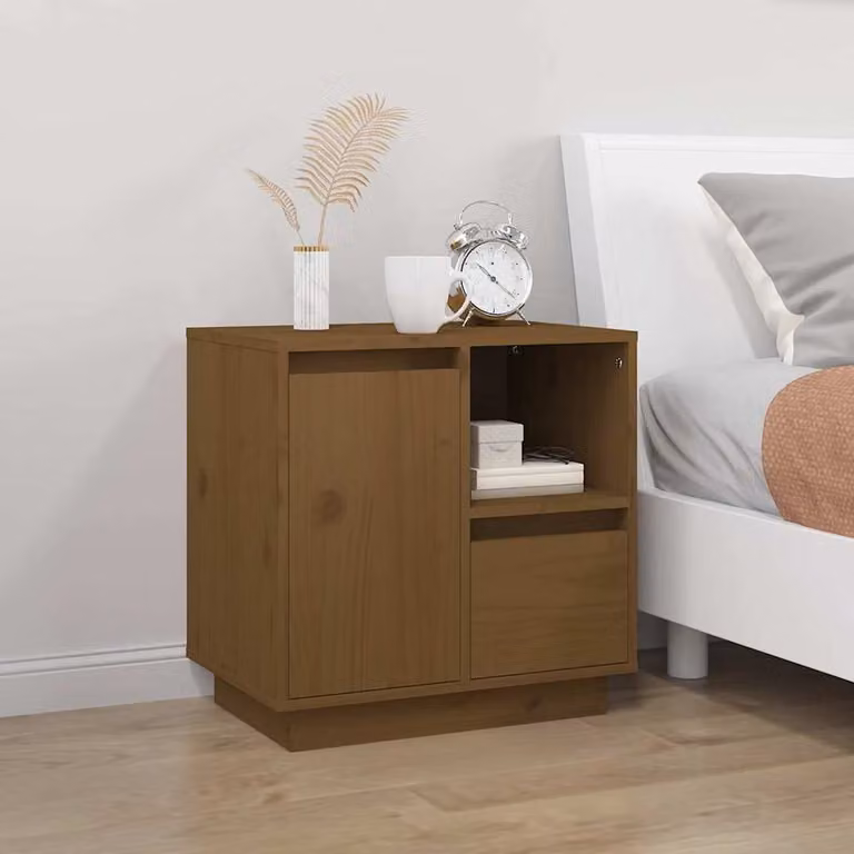 Comodino moderno vidaXL in legno massello di pino color marrone L: 50 cm, P: 34 cm, H: 50 cm