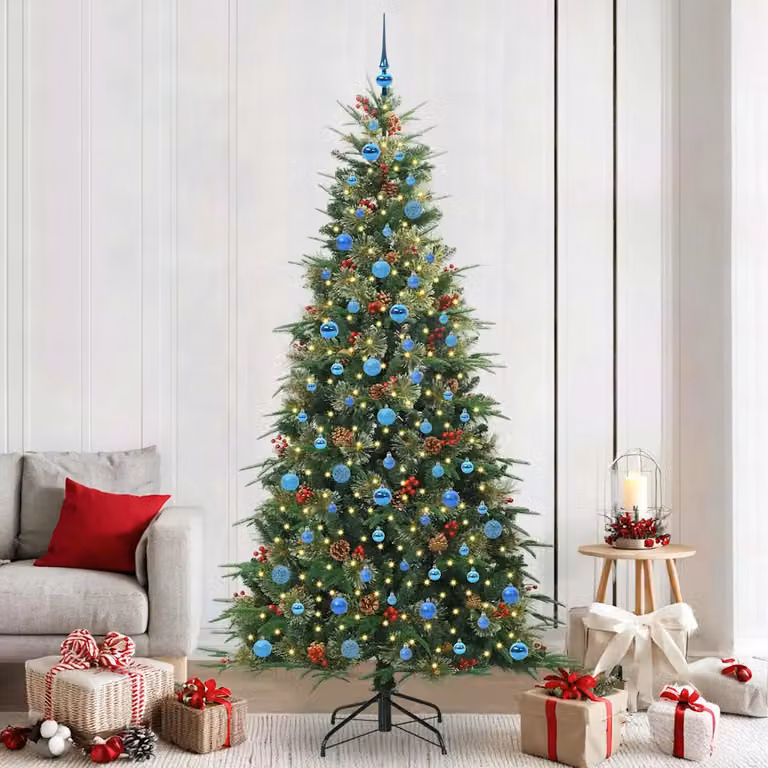 Albero di Natale Artificiale Moderno vidaXL con Luci LED Warm White, Verde, Altezza: 240 cm