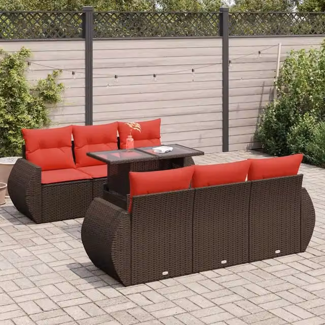 Set Divani Giardino 7 pz con Cuscini Marrone Polyrattan Acacia 3326585