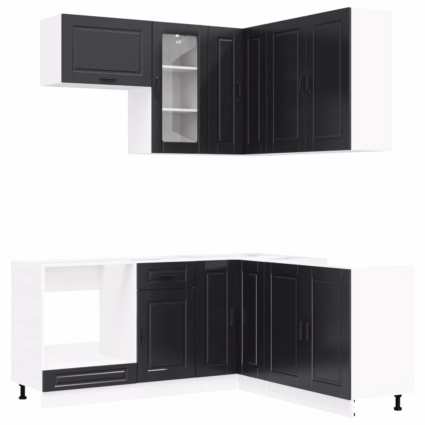 Set di cucina PORTO, 8 pezzi, colore nero, legno ingegnerizzato