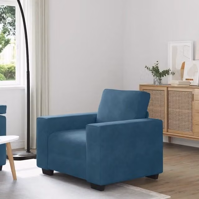 Poltrona Lounge in Velluto Blu vidaXL con Braccioli, L: 100 cm, P: 77 cm, H: 82 cm – 1