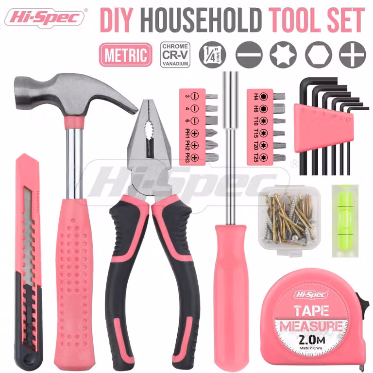 Set di attrezzi compatto - 25 pezzi - Rosa - Per casa, garage e piccoli lavori