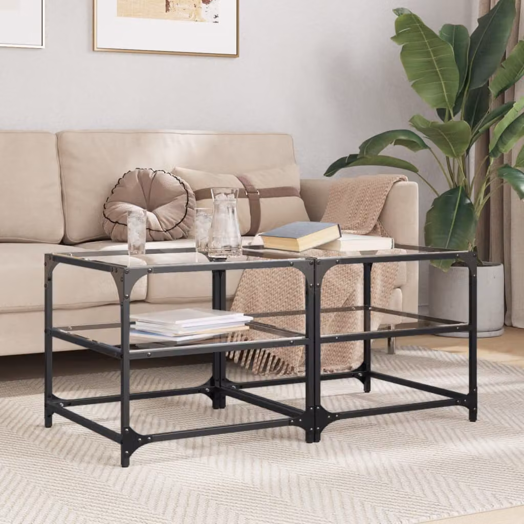 Tavolino da salotto vidaXL con piano in vetro trasparente e struttura nera L/P/H: 50 x 50 x 45 cm