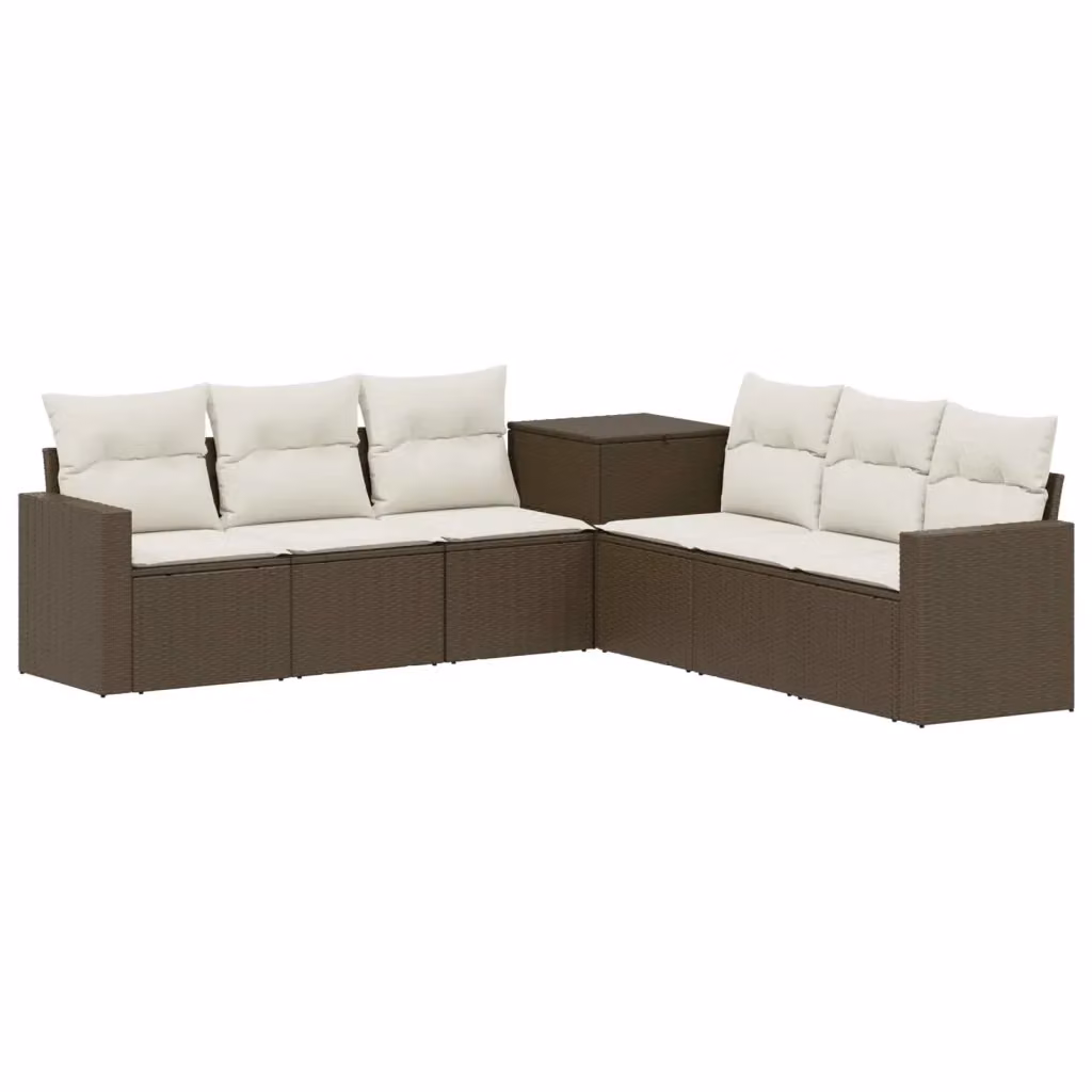 Set di divani da giardino vidaXL composto da 7 pezzi in stile moderno con struttura in acciaio verniciato a polvere e tessuto marrone e bianco crema – 2