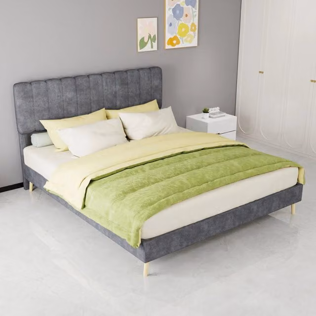 letto imbottito tessuto metallo grigio 160 x 200 cm