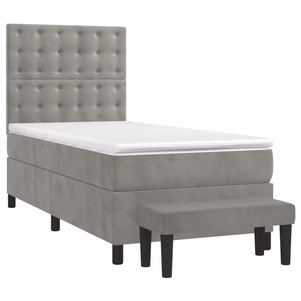 Letto con Giroletto a Molle e Materasso Ibrido vidaXL in Velluto Grigio e Bianco L/P/H: 203 x 90 x 128 cm – 2