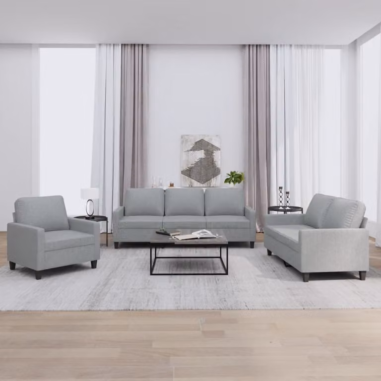 Set di divani 3 pezzi vidaXL in tessuto grigio con cuscini per soggiorno