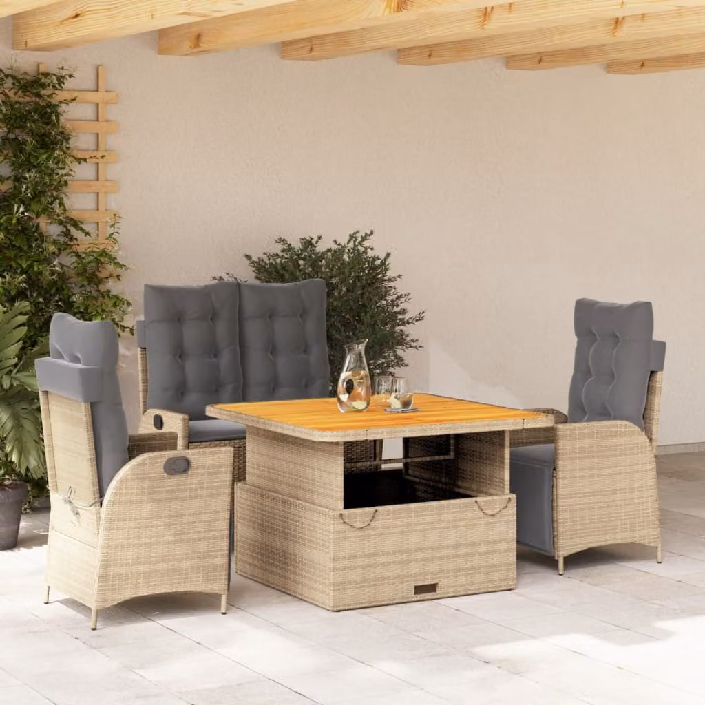 Maison Exclusive - Set da pranzo da giardino 4 pezzi con cuscini in polyrattan beige