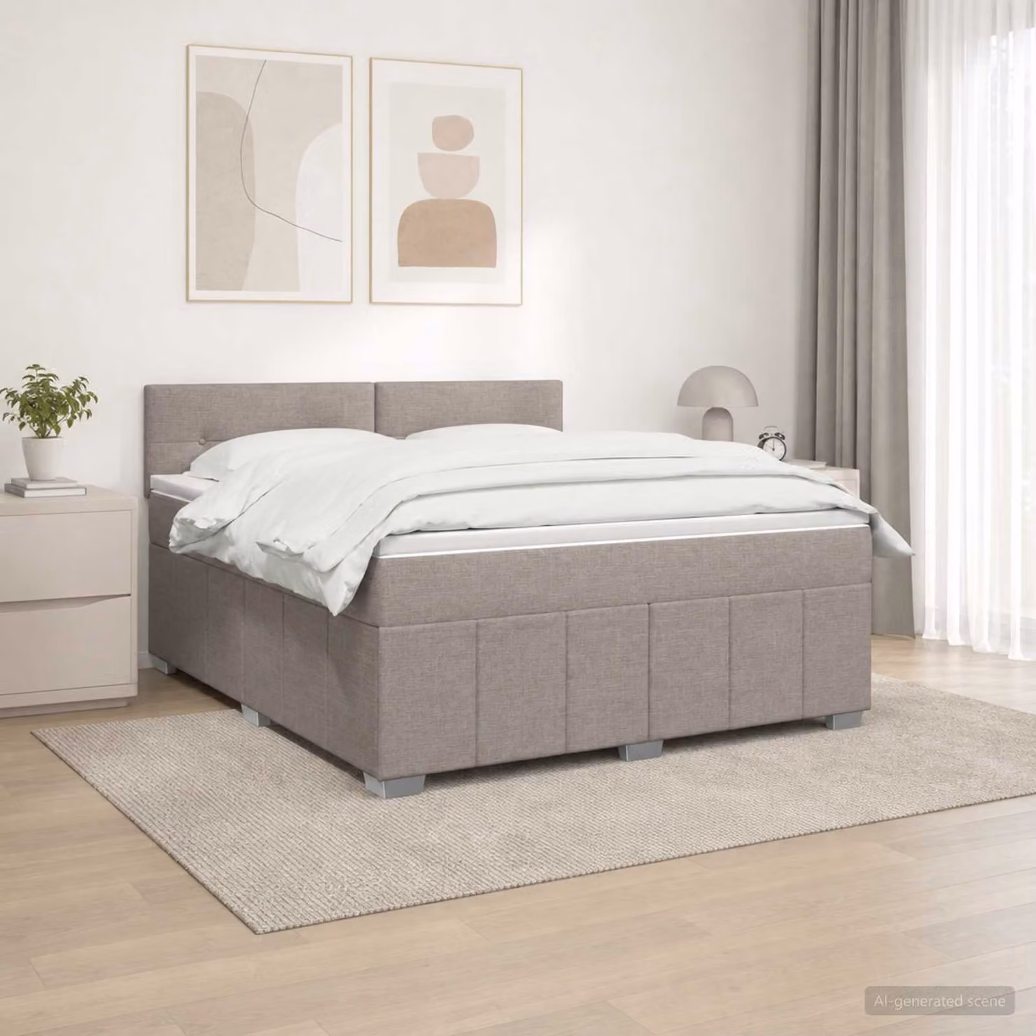 vidaXL Letto box spring con materasso ibrido in tessuto Tortora L: 140 cm, P: 190 cm