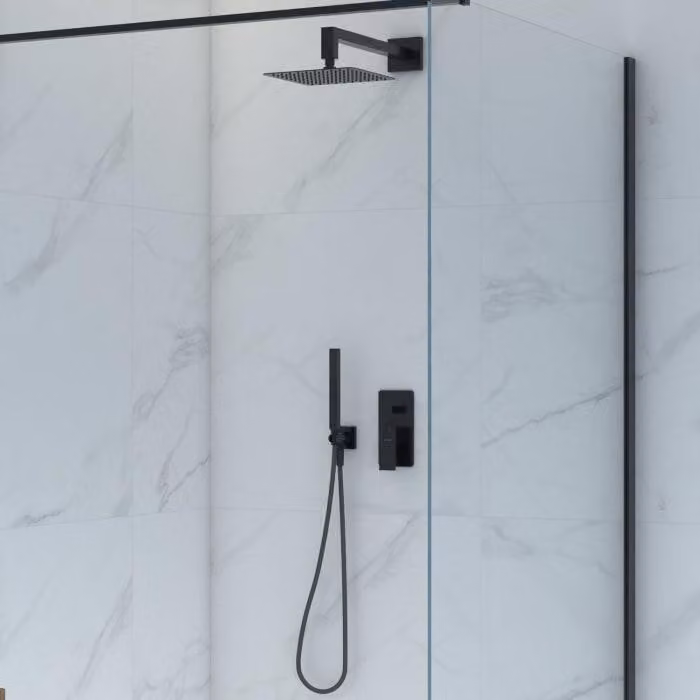 OLTENS Gota: sistema doccia con miscelatore a incasso, soffione a parete e doccetta a soffitto rettangolare, 30 x 30 cm