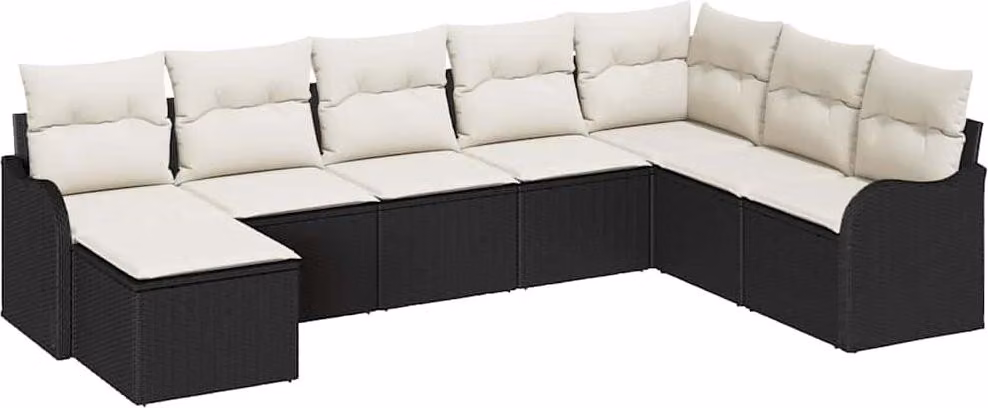 Set Divano da Giardino 8 pcs Nero e bianco Poly Rattan