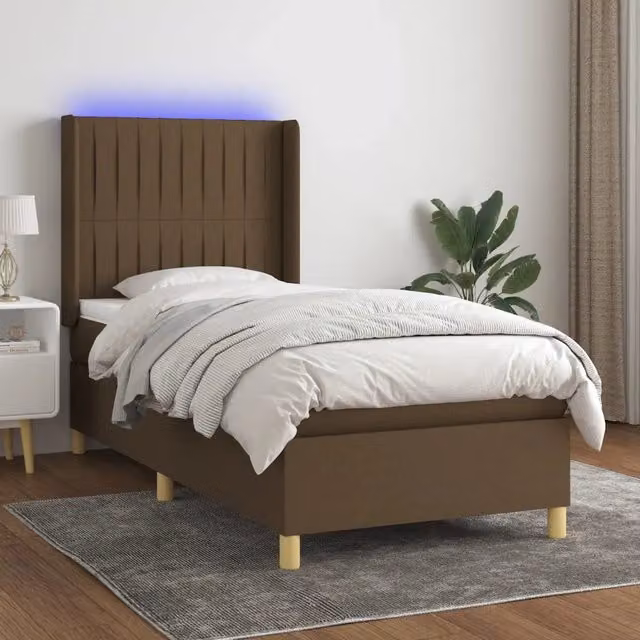 Letto con Materasso a Molle e Illuminazione LED vidaXL, Marrone e Bianco, L/P/H: 90 x 190 x 128 cm – 1