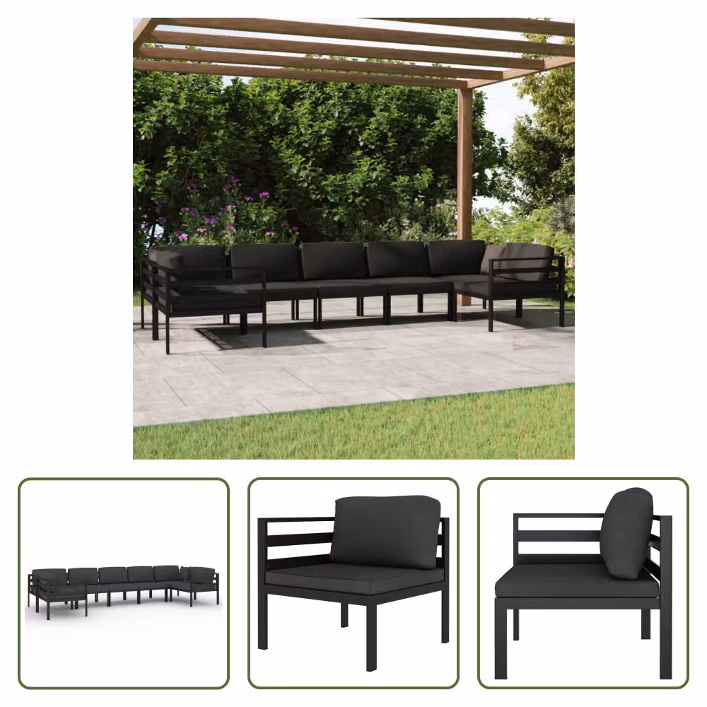 The Living Store Set da giardino 7 pezzi con cuscini alluminio antracite