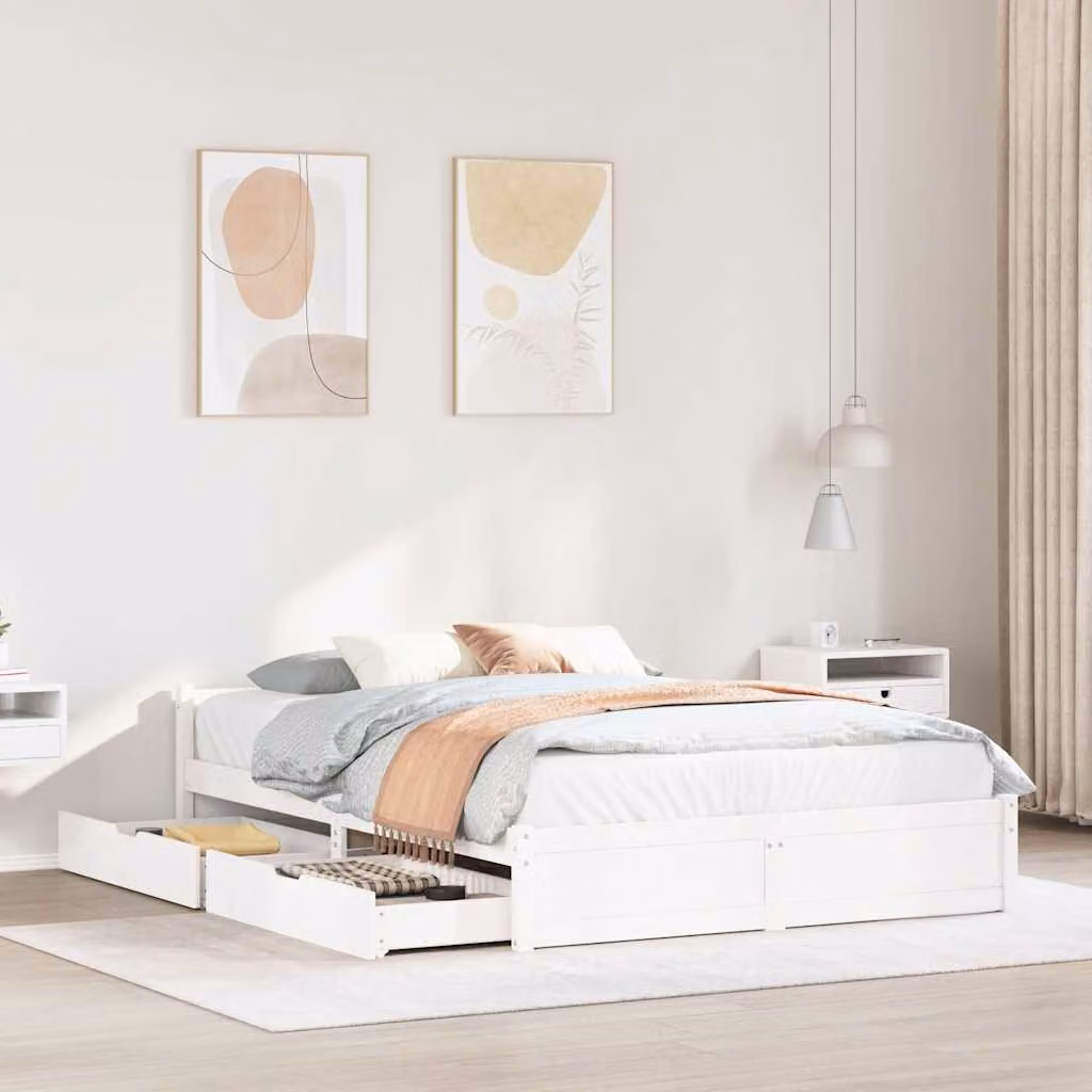 Letto con cassetti vidaXL in legno massello di pino bianco stile rustico L/P/H: 205.5 x 150 x 180 cm