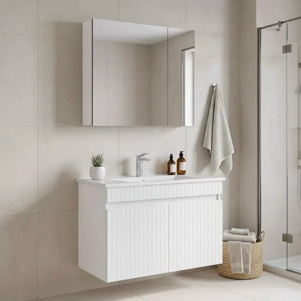 Set mobile lavabo con specchio Tivoli 85 di Hanah Home, bianco opaco, L: 85 cm, P: 45 cm, H: 57 cm – 2