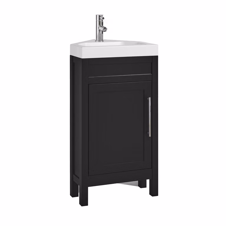 Mobile Bagno Angolare Grigio Nero da 450mm con Lavabo e Maniglia Moderna con Barra a T Cromata - Warwick