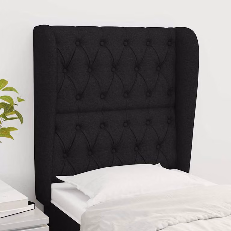 Testiera ad orecchio vidaXL in tessuto nero con struttura in legno L: 83 cm, P: 23 cm, H: 118-128 cm