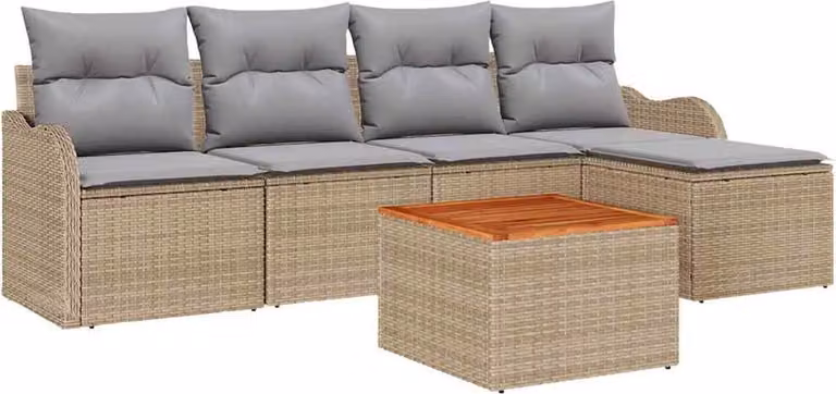 Set Divano da Giardino con cuscino 6 pcs Beige polyrattan