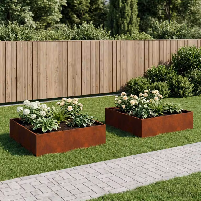 Set di 2 vasi da giardino vidaXL in acciaio color marrone, L: 80 cm, P: 80 cm, H: 30 cm