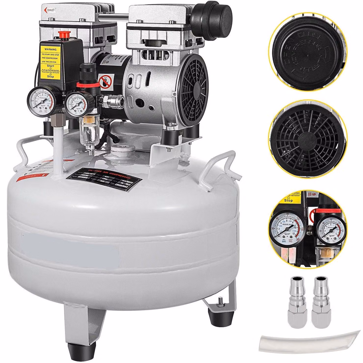 Compressore d'aria - Senza olio - Silenzioso - Compatto - Portatile - Serbatoio da 30 litri - Motore potente da 850W