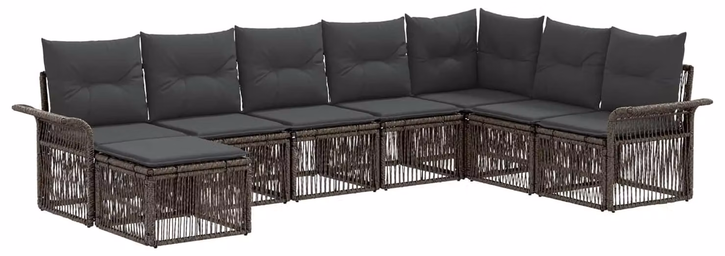 Set da giardino composto da 8 pezzi, colore grigio, realizzato in rattan sintetico