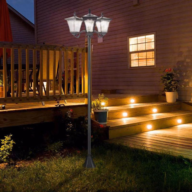 Lampada da giardino solare con 3 luci a LED – Illuminazione esterna dimmerabile | Colore: Nero